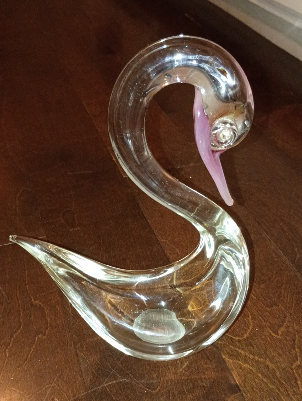 Clear Handblown Glass Swan Figurine with Pink Beak